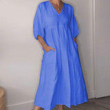 Kyra | Bequemes Kleid mit V-Ausschnitt – Blau