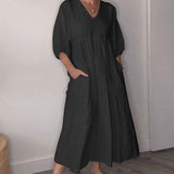 Kyra | Bequemes Kleid mit V-Ausschnitt – Schwarz