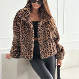 Fanny - schicker wintermantel mit leopardenmuster für damen – Braun - Schwarz