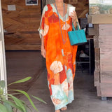 Gima – Langärmliges Kleid Mit Blumenmuster – Orange