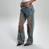 STELLA | JEANS MIT VINTAGE MESH PATCHWORK PRINT – Blau