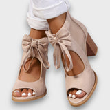 Alviera – Elegante Sandaletten mit Schleife und Blockabsatz – Beige