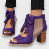 Alviera – Elegante Sandaletten mit Schleife und Blockabsatz – Violett