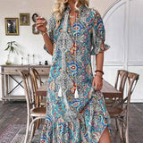 Aniy – Sommerkleid mit Blumenmuster und V-Ausschnitt – Blau