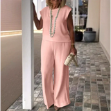 Danelia – Ärmelloses Oberteil Und Hose Aus Baumwoll Leinen – Rosa