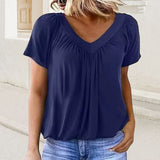 Lisbeth™ Schmeichelhaft Gefaltete Bluse – Blau