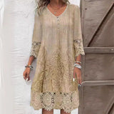 Jenna – Stilvolles Damenkleid mit Spitzenbesatz – Khaki
