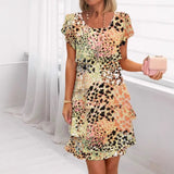 Jonna - Stilvolles Kleid Mit Leopard Enmuster Und Pailletten – Gelb
