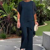 Noretta - Drapierter Hosenanzug mit weiter Hose – Blau