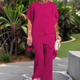Noretta - Drapierter Hosenanzug mit weiter Hose – Pink