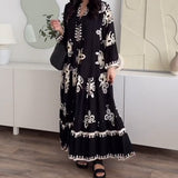 Elegantes Langes Boho-Kleid Für Damen Mit V-Ausschnitt, Atmungsaktiv Und Vielseitig Einsetzbar – Schwarz