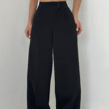 Mariani – Modische Hose Mit Weitem Bein – Schwarz