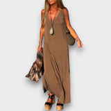 Solvida – Fließendes Sommerkleid mit V-Ausschnitt – Braun