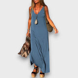 Solvida – Fließendes Sommerkleid mit V-Ausschnitt – Blau