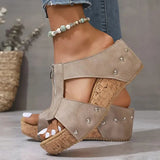 Elfia – Bequeme Keilabsatzsandalen Mit Reißverschluss – Khaki