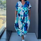 Yunae - Leichtes Printkleid mit V-Ausschnitt – Blau