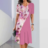 Ursulla - Elegantes Kleid Mit Rundhalsausschnitt Und Blumenmuster – Rosa