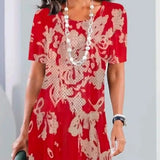 Lourah – Bedrucktes Midikleid Mit Falten – Rot
