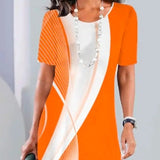 Lourah – Bedrucktes Midikleid Mit Falten – Oranje