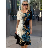 Greya - weiches, florales A-Linien-Sommerkleid – Marineblau