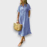 Marnea – Streifenkleid mit luftiger Eleganz – Blau