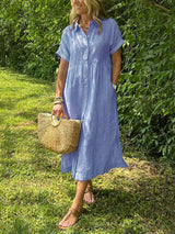 Isabelle | Gestreiftes Maxi-Kleid in Eleganz – Blau