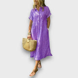 Marnea – Streifenkleid mit luftiger Eleganz – Violett
