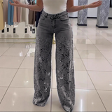 Luniva™ - Patchwork-Jeans mit Eleganter Spitze – Grau