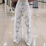 Efthymia - Flickwerk Denim Jeans Mit Modischer Spitze – Weiß