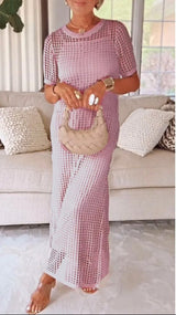 Jilena – Langes Maxikleid Mit Ausschnitte + Kostenloses Unter Kleid – Rosa