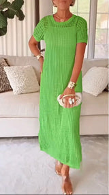 Jilena – Langes Maxikleid Mit Ausschnitte + Kostenloses Unter Kleid – Grün