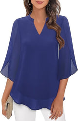 Styliani – Chiffon Bluse Mit V-Ausschnitt – Blau