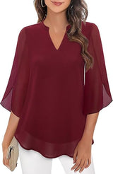Styliani – Chiffon Bluse Mit V-Ausschnitt – Rot