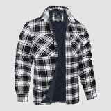 Herren Flanell Hemd Jacke lange Ärmel gesteppt gefüttert Plaid Mantel Button Down dicke Outwear für Winter – Weiß