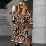 Anoukka – Elegantes Langärmeliges Kleid Mit Drucken – Leoparden Muster