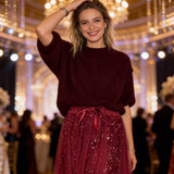 Pnina - Stylisches Glitzer Oberteil und Tüllrock – Burgund