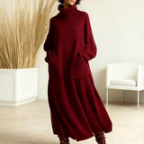Keeti – Rollkragen Pullover Kleid Mit Taschen – Rot
