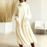 Keeti – Rollkragen Pullover Kleid Mit Taschen – Weiß