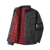 Elkan - Flanellgefütterte Western Jacke Mit Druckknöpfen – Schwarz
