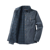Elkan - Flanellgefütterte Western Jacke Mit Druckknöpfen – Blau