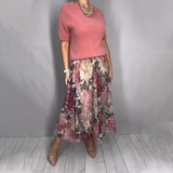Nirosha - Elegantes Oberteil Mit Blumenmuster Und Midirock – Rosa