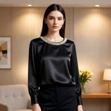 Quitterie – Satin Bluse Mit Perlenkragen – Schwarz