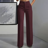 Damen-Anzughose mit hoher Taille – Weinrot