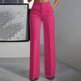 Damen-Anzughose mit hoher Taille – Rosenrot