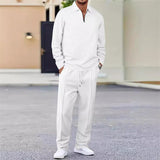 Vexar - Loungewear-Set aus Soft-Touch-Waffelstrick mit Quarter-Zip – Weiß