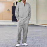 Vexar - Loungewear-Set aus Soft-Touch-Waffelstrick mit Quarter-Zip – Grau