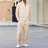 Vexar - Loungewear-Set aus Soft-Touch-Waffelstrick mit Quarter-Zip – Beige