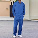 Vexar - Loungewear-Set aus Soft-Touch-Waffelstrick mit Quarter-Zip – Blau