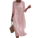 Molaka – Bequemes Besticktes Midikleid Aus Leinen – Rosa