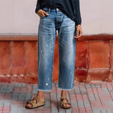Retro kurze gerade Jeans für Frauen – Klassisches Blau